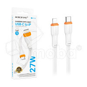 Кабель Type-C - Lightning Borofone BX118 (3A, 27W, PD, плоский) Белый