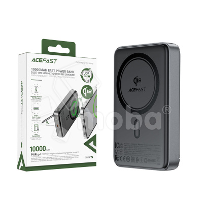 Внешний Аккумулятор (Power Bank) Acefast M11 10000 mAh (30W, PD, беспроводная зарядка 15W, MagSafe, Type-C, LED индикатор) Черный