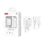 Сетевое зарядное устройство Type-C XO L148 (30W, PD, кабель Type-C-Lightning) Белый