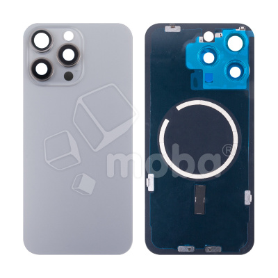 Задняя крышка для iPhone 15 Pro Max (A3106) в сборе со стеклом камеры Серый (стекло, монолит, MagSafe, логотип) - Премиум